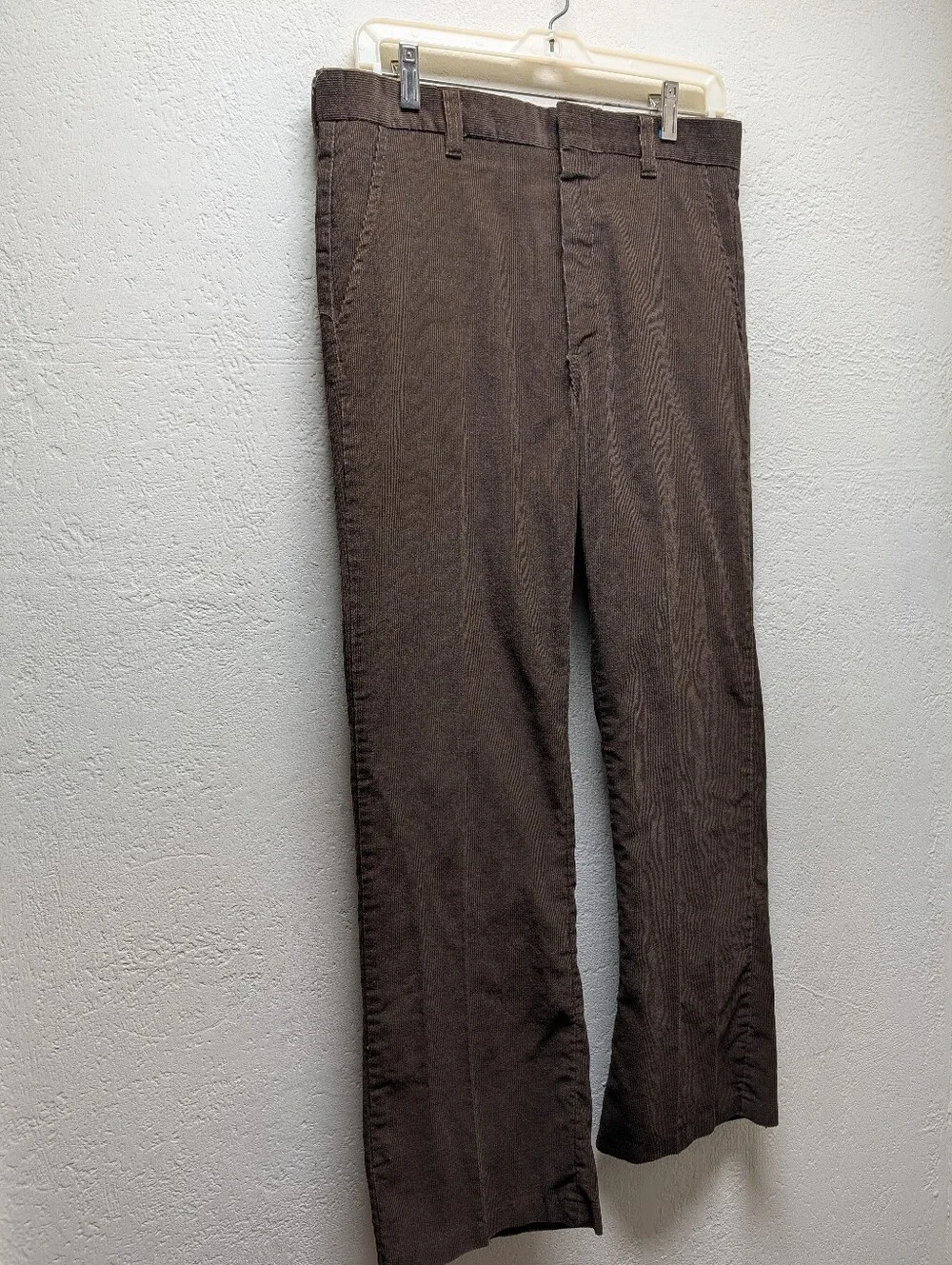 Vintage 70s Brown Corduroy Pants Mens Straight Leg Talon Zipper Trousers Cords